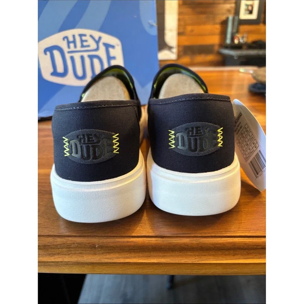 NEW Hey Dude Sunapee Navy White Canvas Men's Shoes Size 9